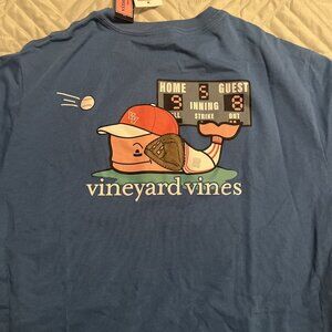 Boys NWT vineyard Vines Xl 18 Blue Baseball Whale Short Sleeve Scoreboard